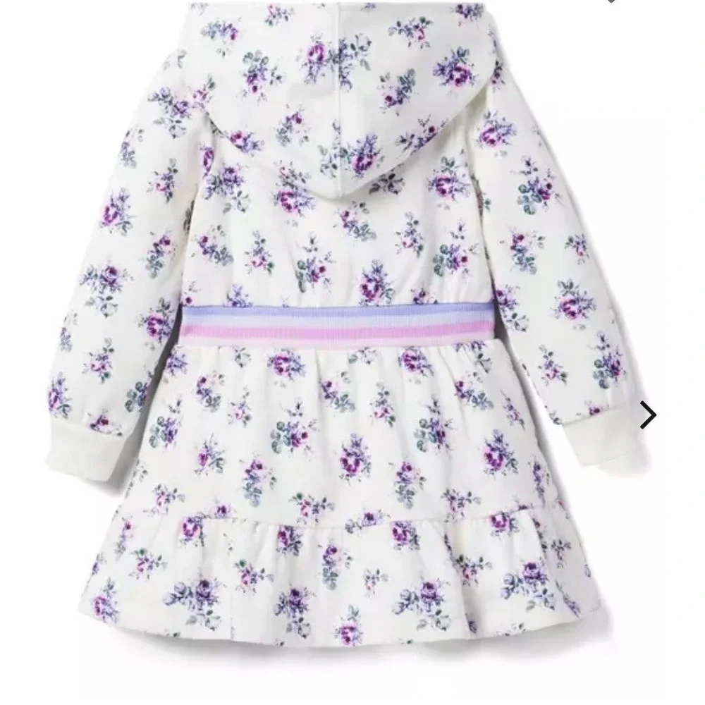 Janie and Jack Floral Hooded Dress Toddler Girls Size 12 White NEW Floral Ruffle